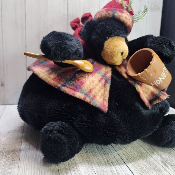 TJ Collection Christmas Bear Plush with Honey Pot & Spoon Black 9'' Tall - Picture 2 of 8